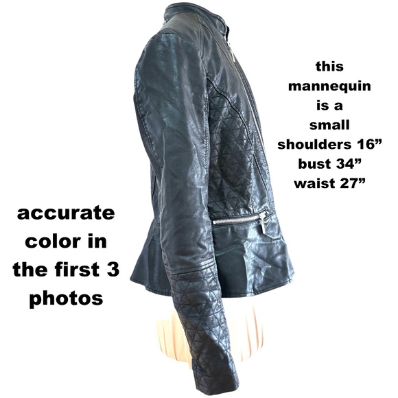 jacket leather BACCINI S black soft zip front zip pockets peplum hem vintage - Picture 3 of 15